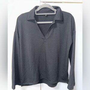 Lucky Brand womens Black fleece v neck Shirt sz S collar lagenlook goth warm